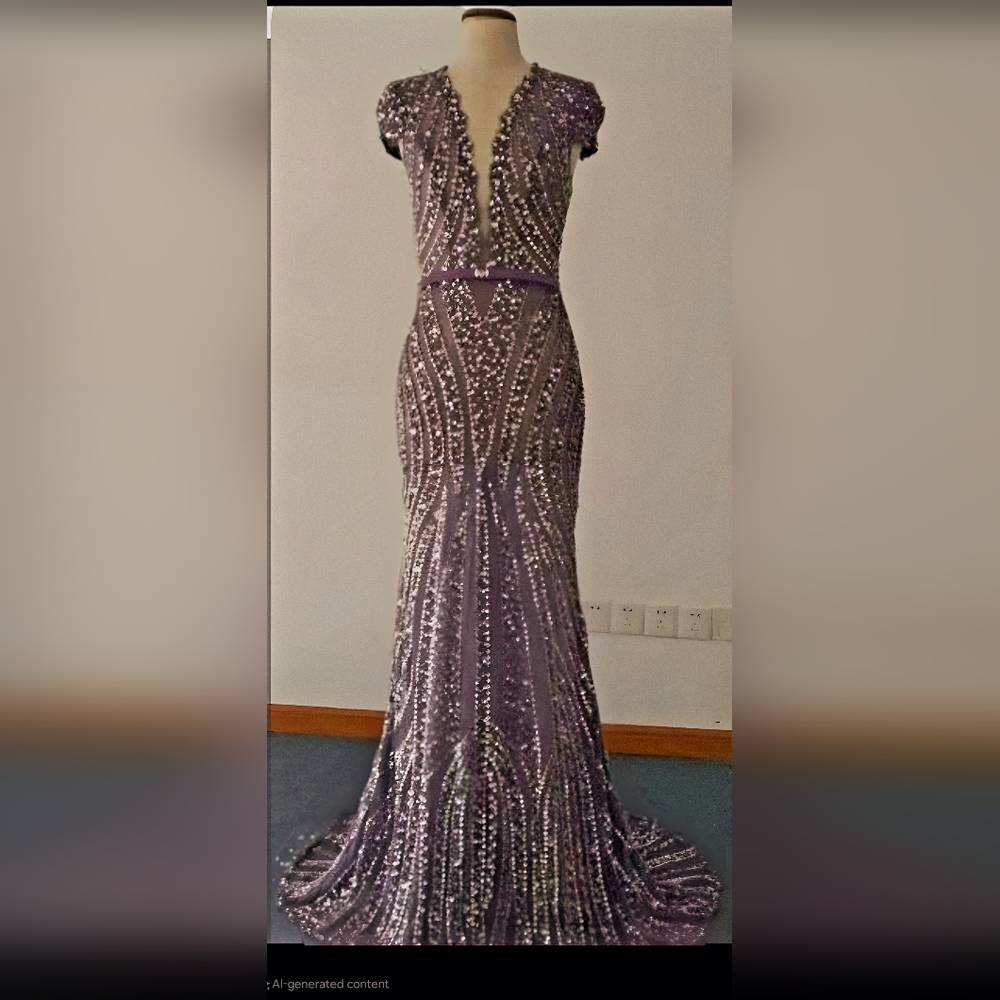 Stunning Sheer V Neck Sequin 👗 Evening Special sz xs 4 - Picture 7 of 7